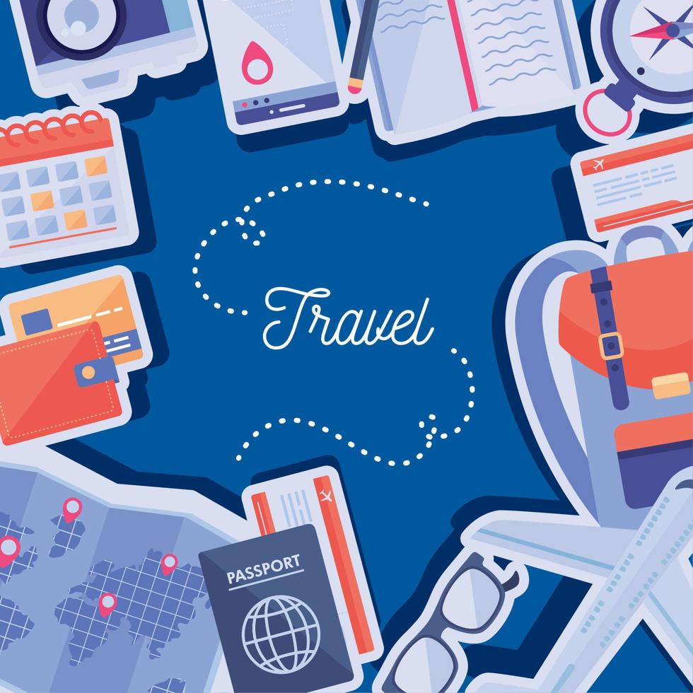 lettering and travel icons vector