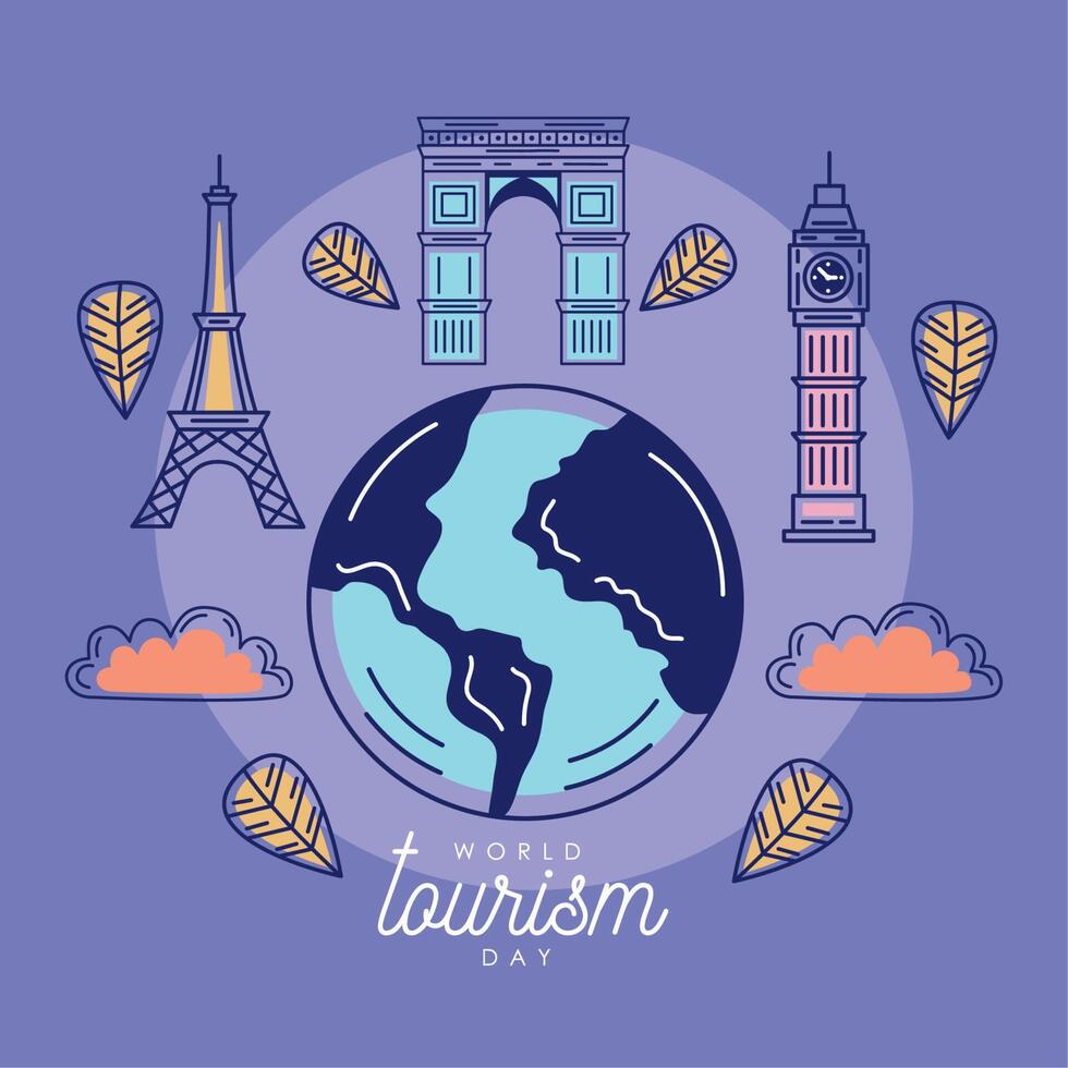 world tourism day lettering vector