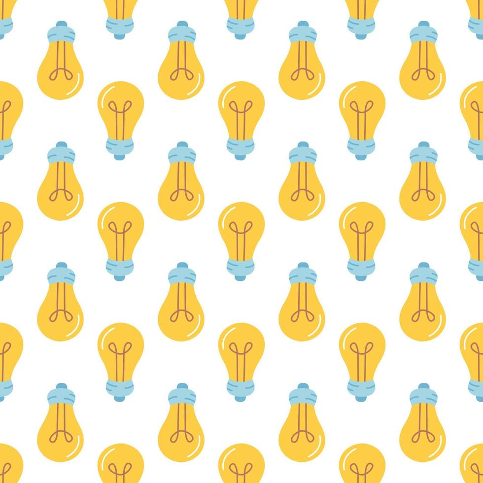 Light bulbs, vector seamless pattern on white background in flat style
