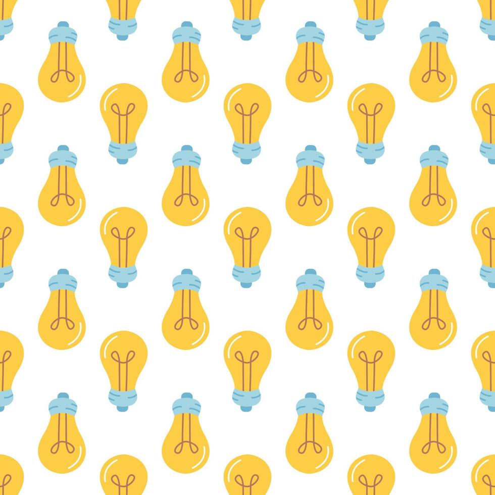 Light bulbs, vector seamless pattern on white background in flat style