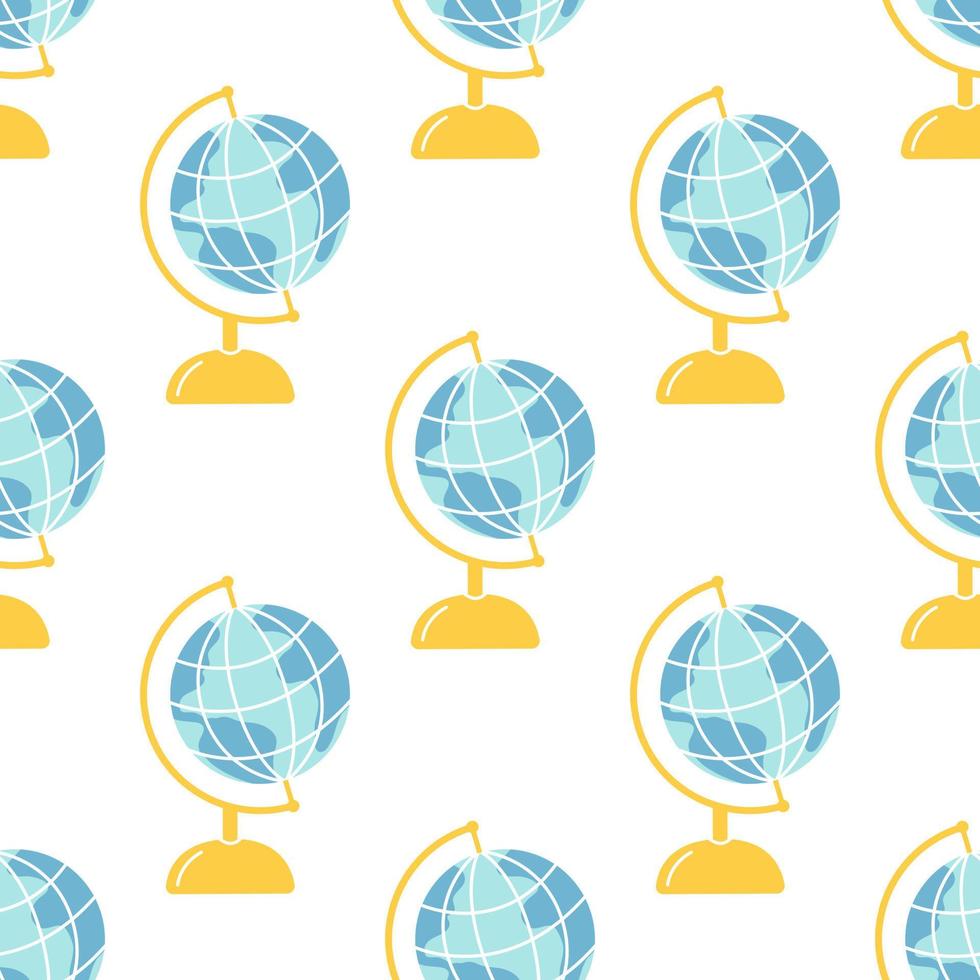 School globe on white background, vector seamless pattern