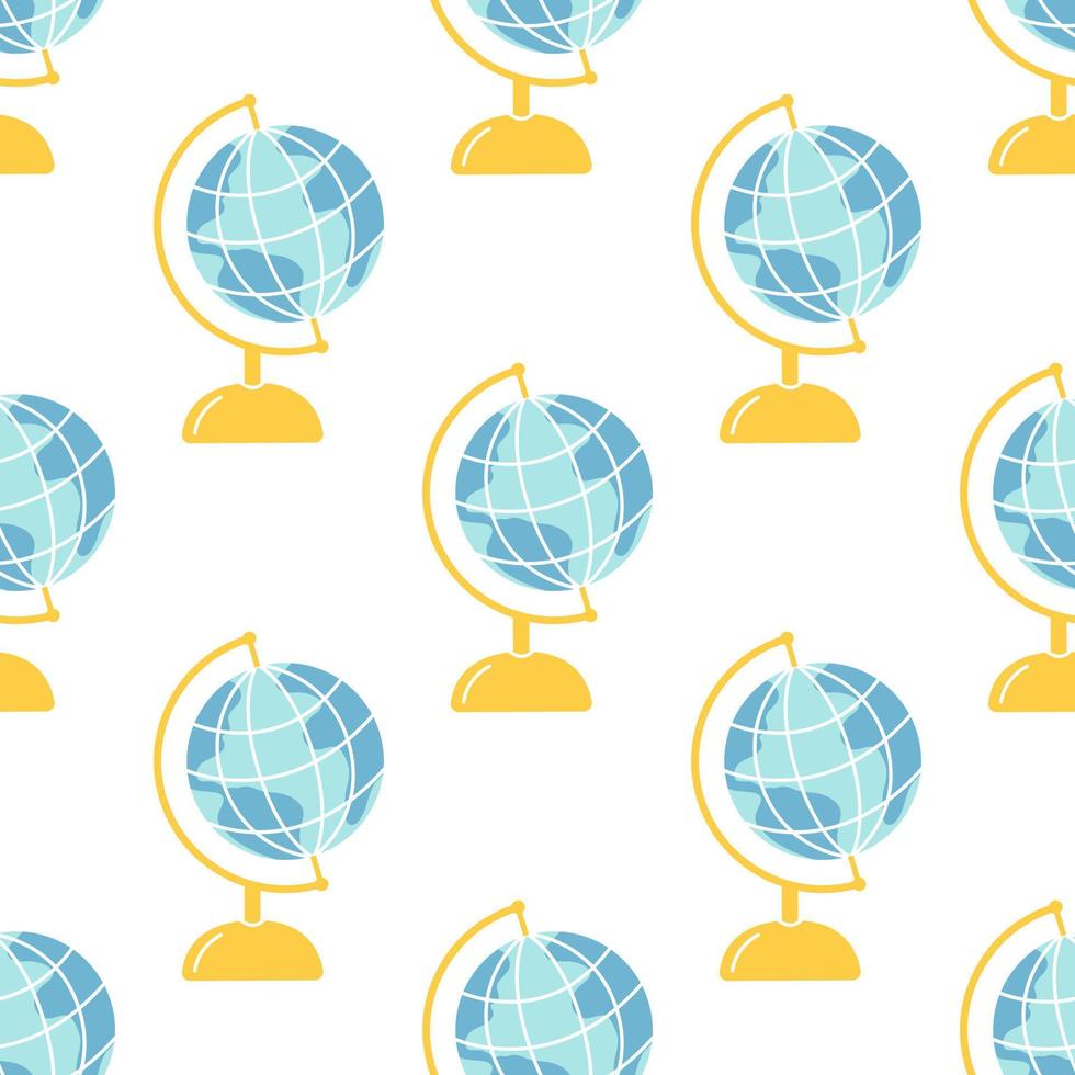 School globe on white background, vector seamless pattern