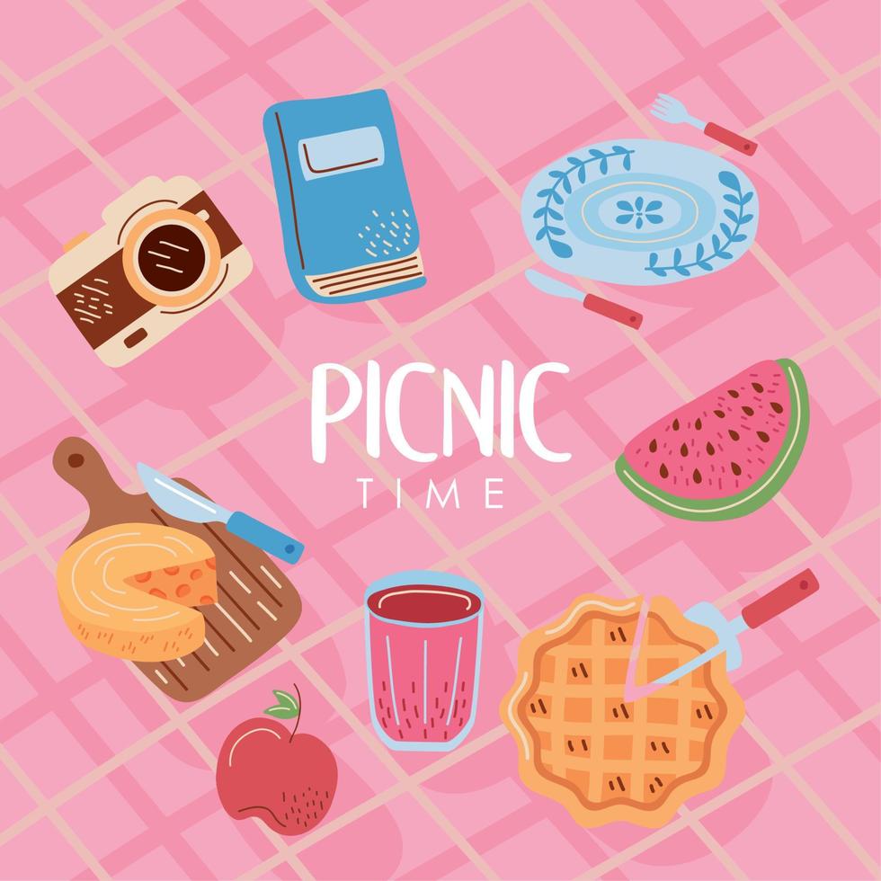 picnic time lettering frame vector