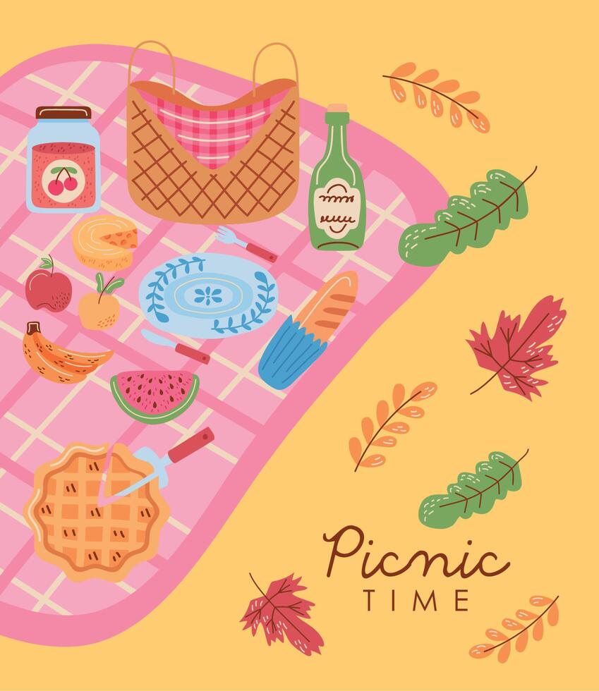 picnic time lettering poster vector