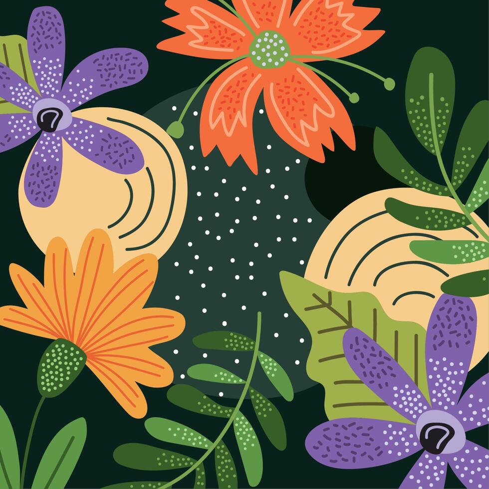 purple and orange flowers pattern vector