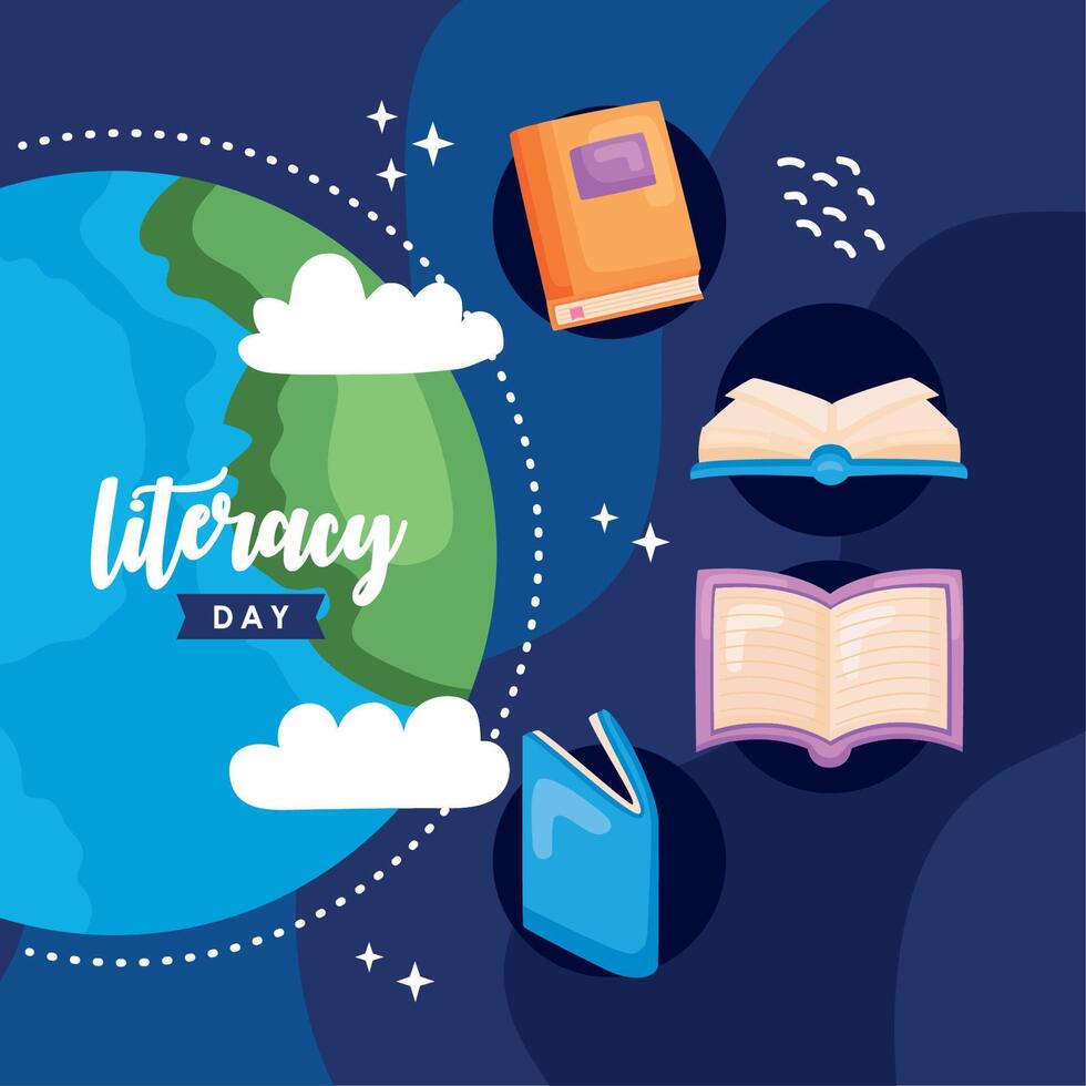 literacy day postcard vector