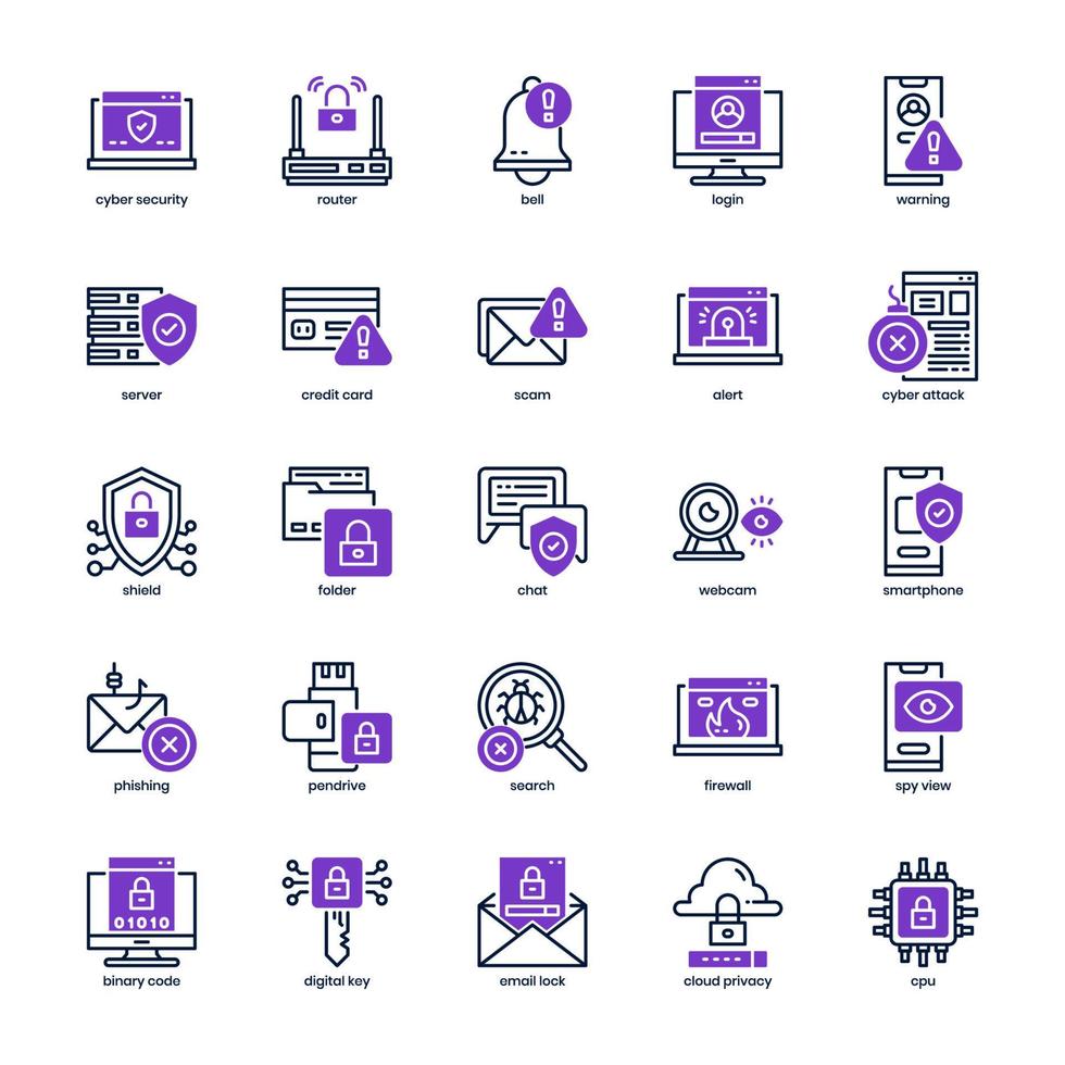 paquete de iconos de seguridad cibernética para el diseño de su sitio web, logotipo, aplicación, ui. línea de mezcla de iconos de seguridad cibernética y diseño sólido. ilustración de gráficos vectoriales y trazo editable. vector