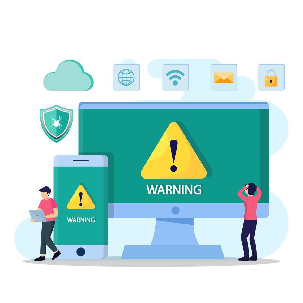 Concept operating system error warning. Vector illustration warning notification security and virus protection