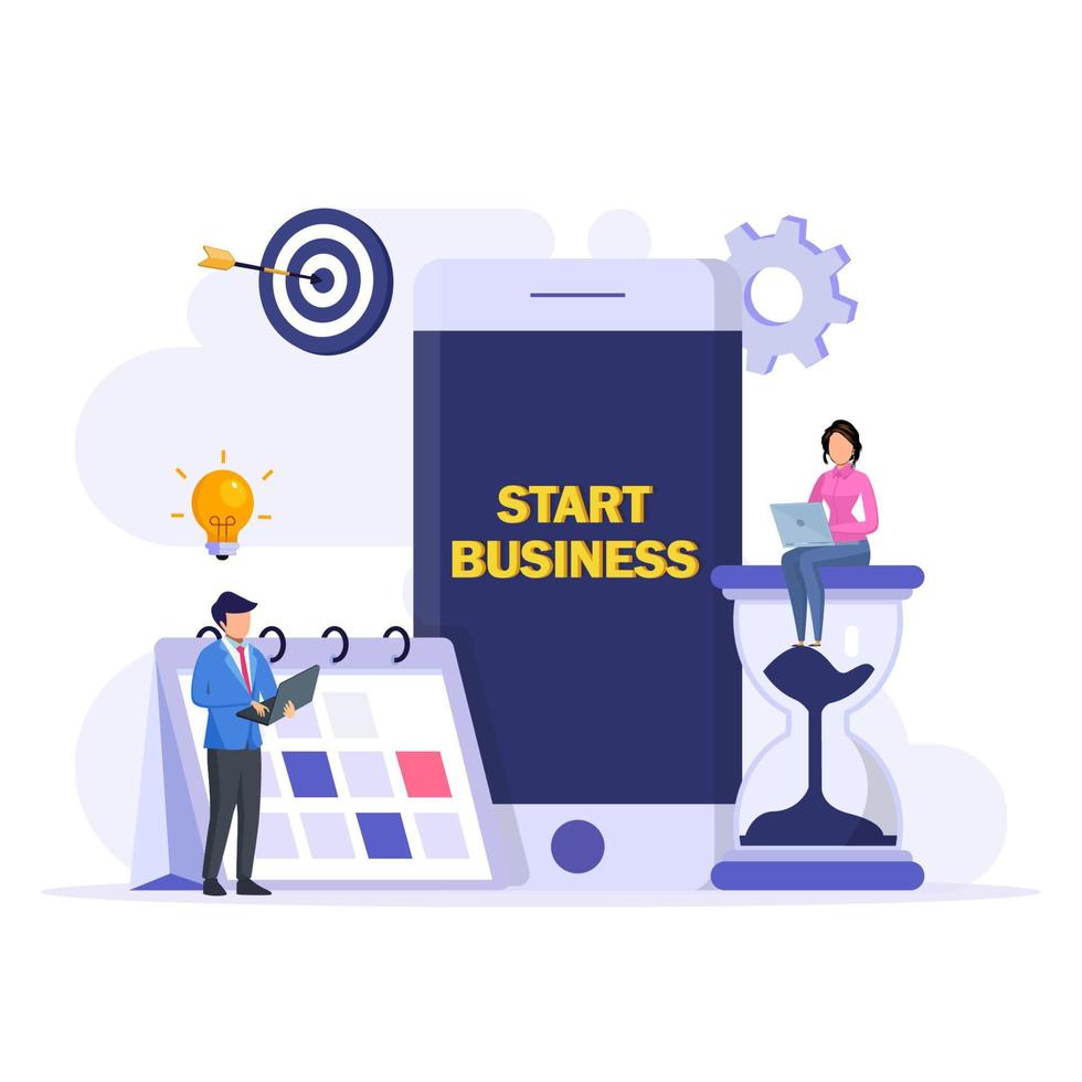 Start business concept. Flat design new business project start up development and launch a new innovation product on a market. vector