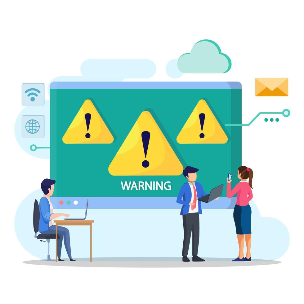 concepto de advertencia de error del sistema operativo. ilustración vectorial notificación de advertencia seguridad y protección antivirus vector