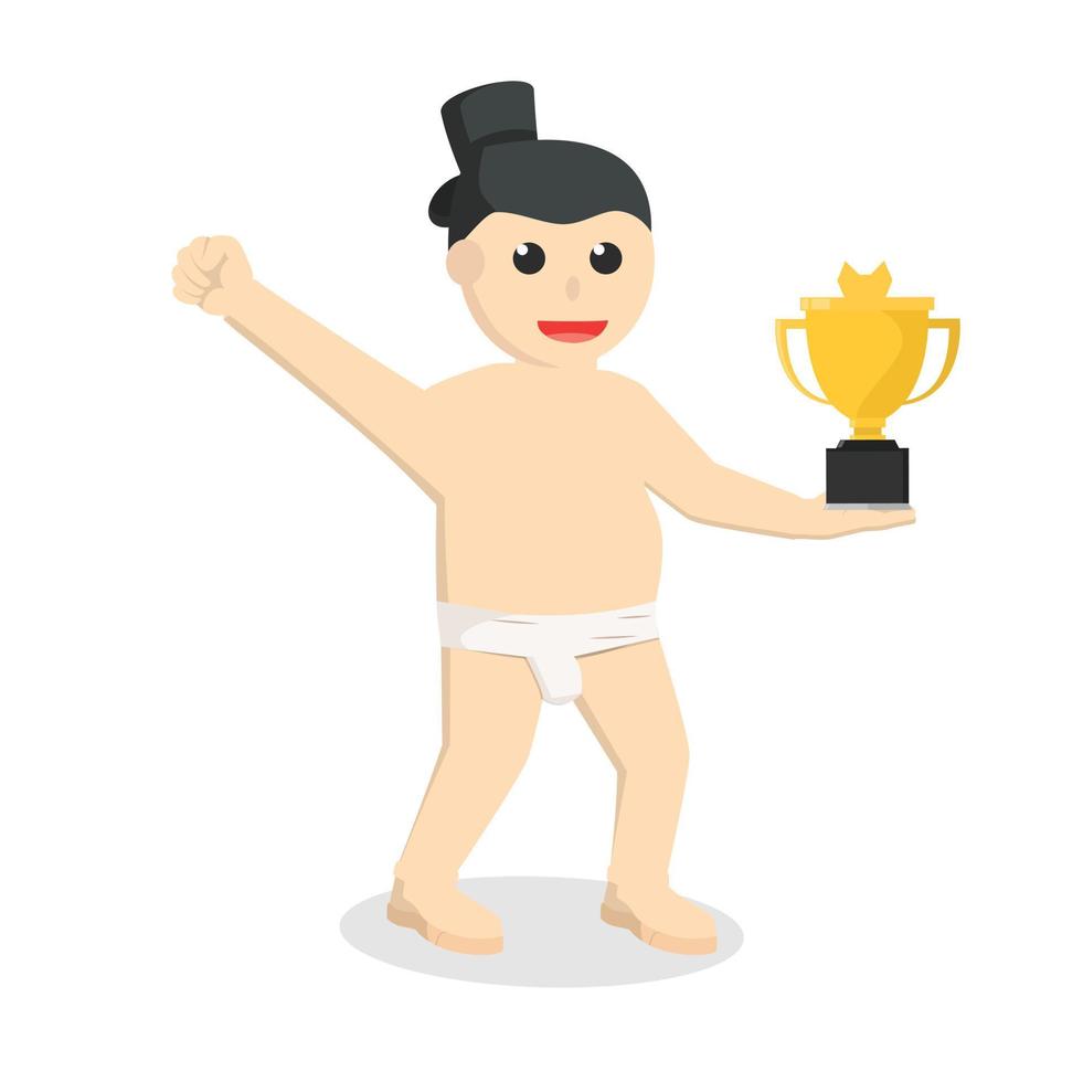 sumo con carácter de diseño de trofeo sobre fondo blanco vector