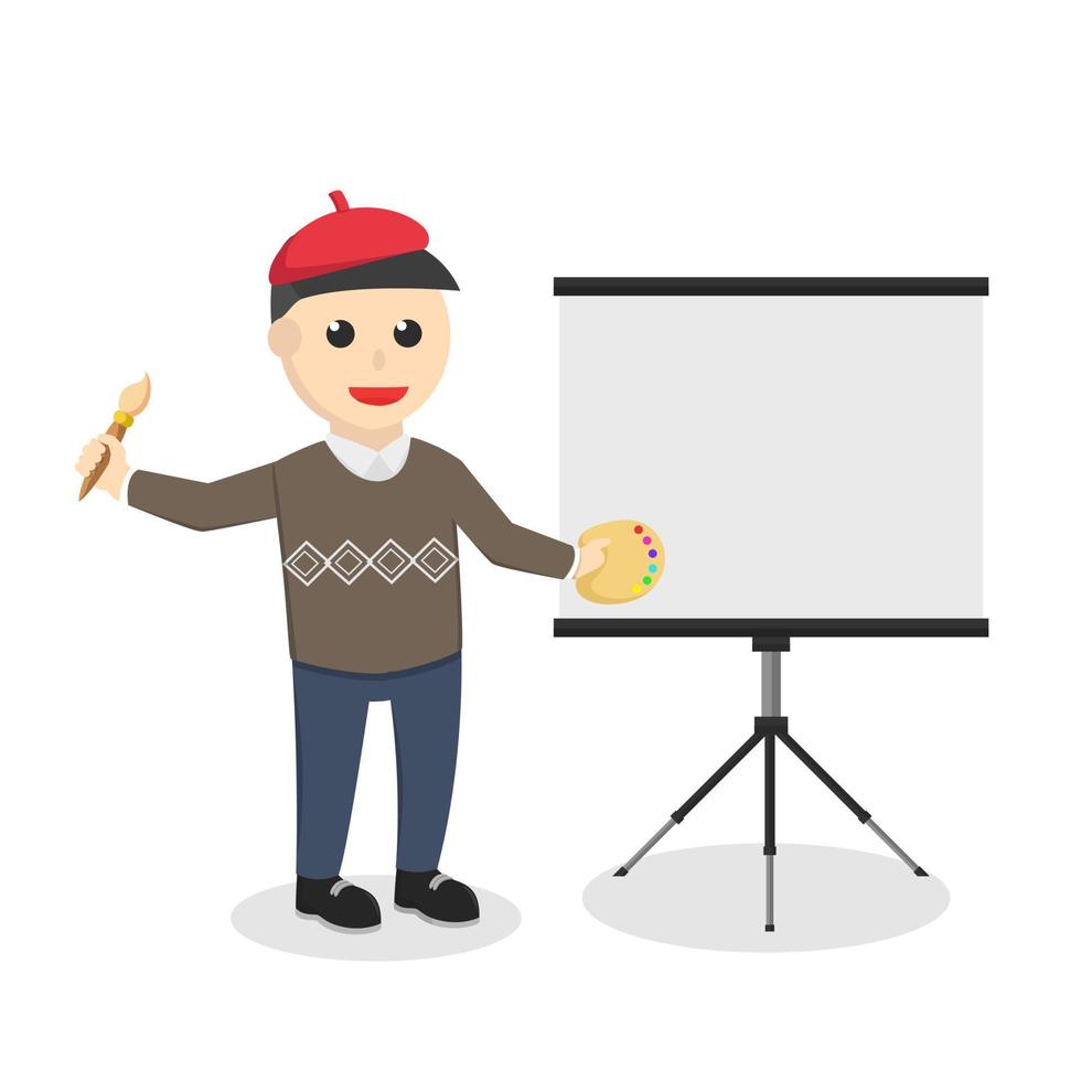 Painting Artist With Canvas design character on white background vector