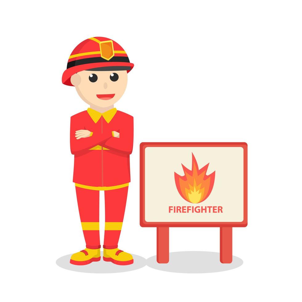 firefighter with firefighter station sign job design on white background vector