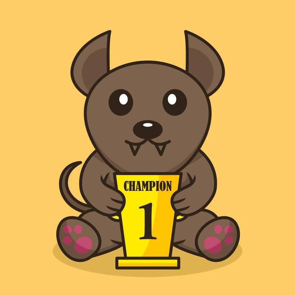 Vector illustration of premium cute dog carrying the 1st place trophy