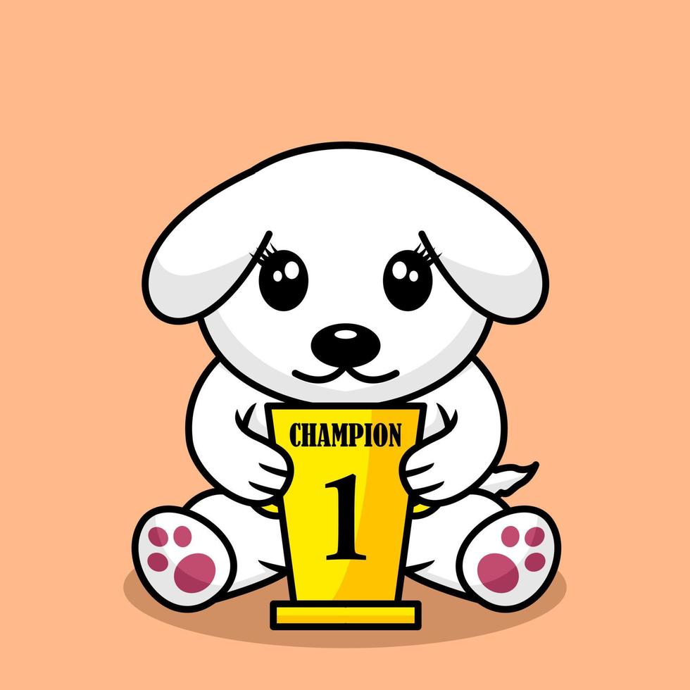 ilustración vectorial de un perro lindo premium que lleva el trofeo del 1er lugar vector