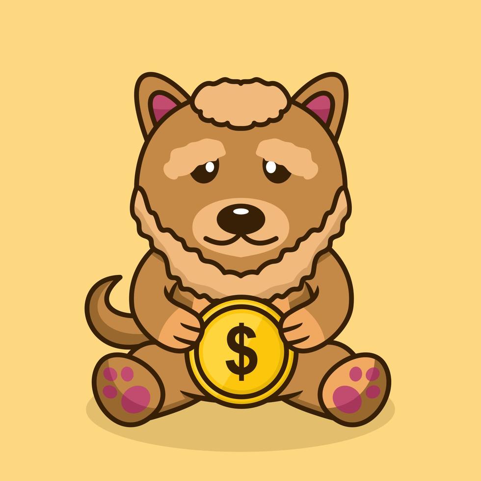 Vector illustration of premium cute dog holding gold coin