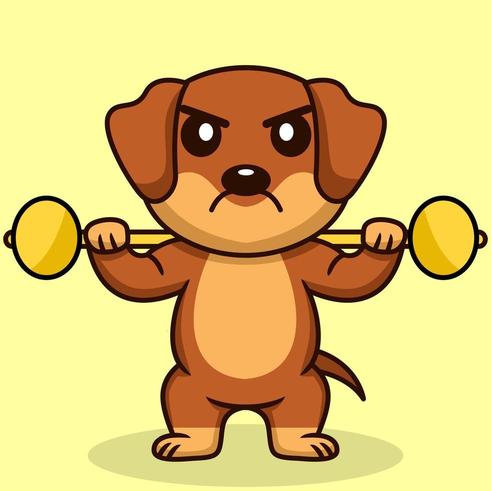 Vector illustration of premium cute dog doing sport lifting gold