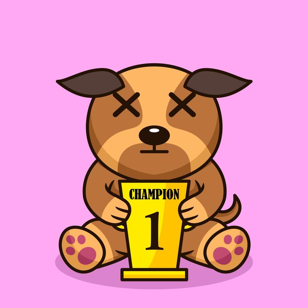 ilustración vectorial de un perro lindo premium que lleva el trofeo del 1er lugar vector