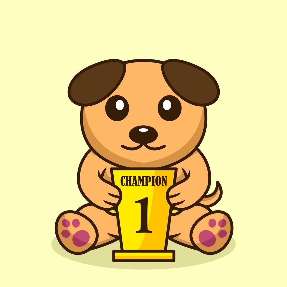 ilustración vectorial de un perro lindo premium que lleva el trofeo del 1er lugar vector