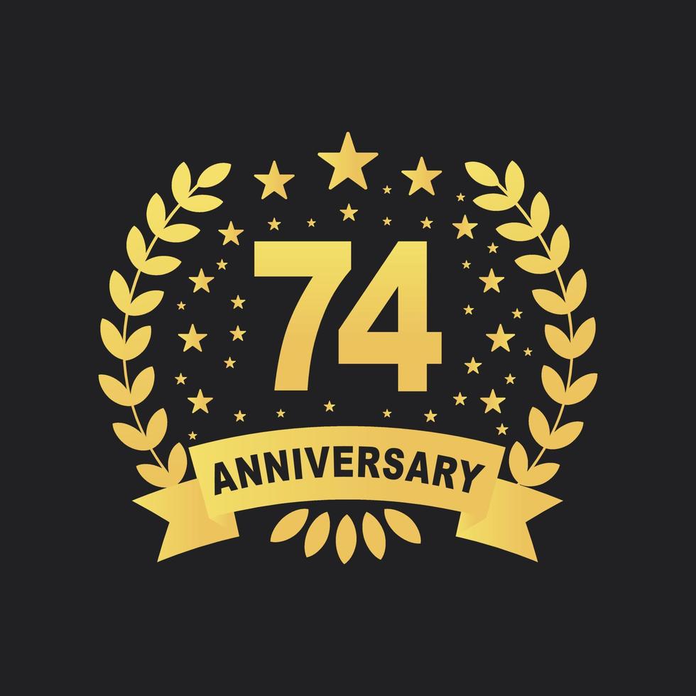 Diseño de celebración de 74 años, lujoso diseño de aniversario de color dorado de 74 años. vector