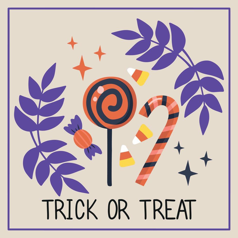 Trick or treat halloween card in cartoon style vector