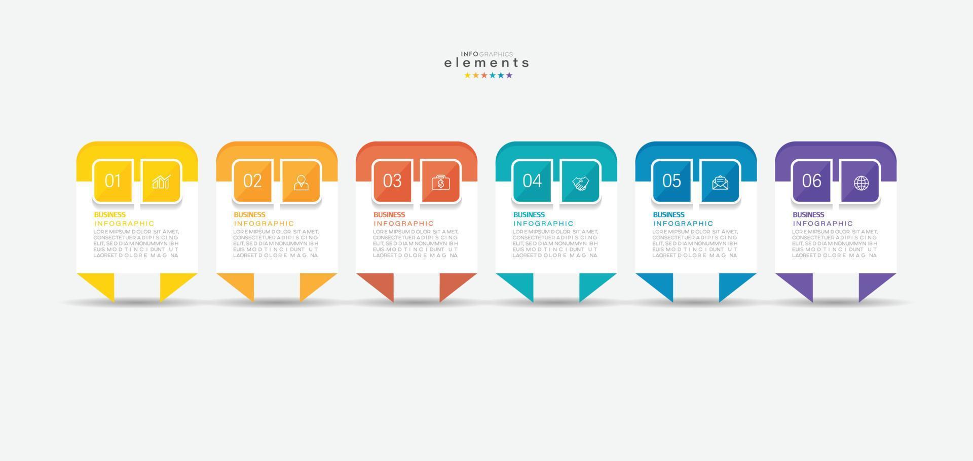 plantilla de diseño infográfico de ilustración vectorial con iconos y 6 opciones o pasos. se puede utilizar para procesos, presentaciones, diseño, banner, gráfico de información. vector