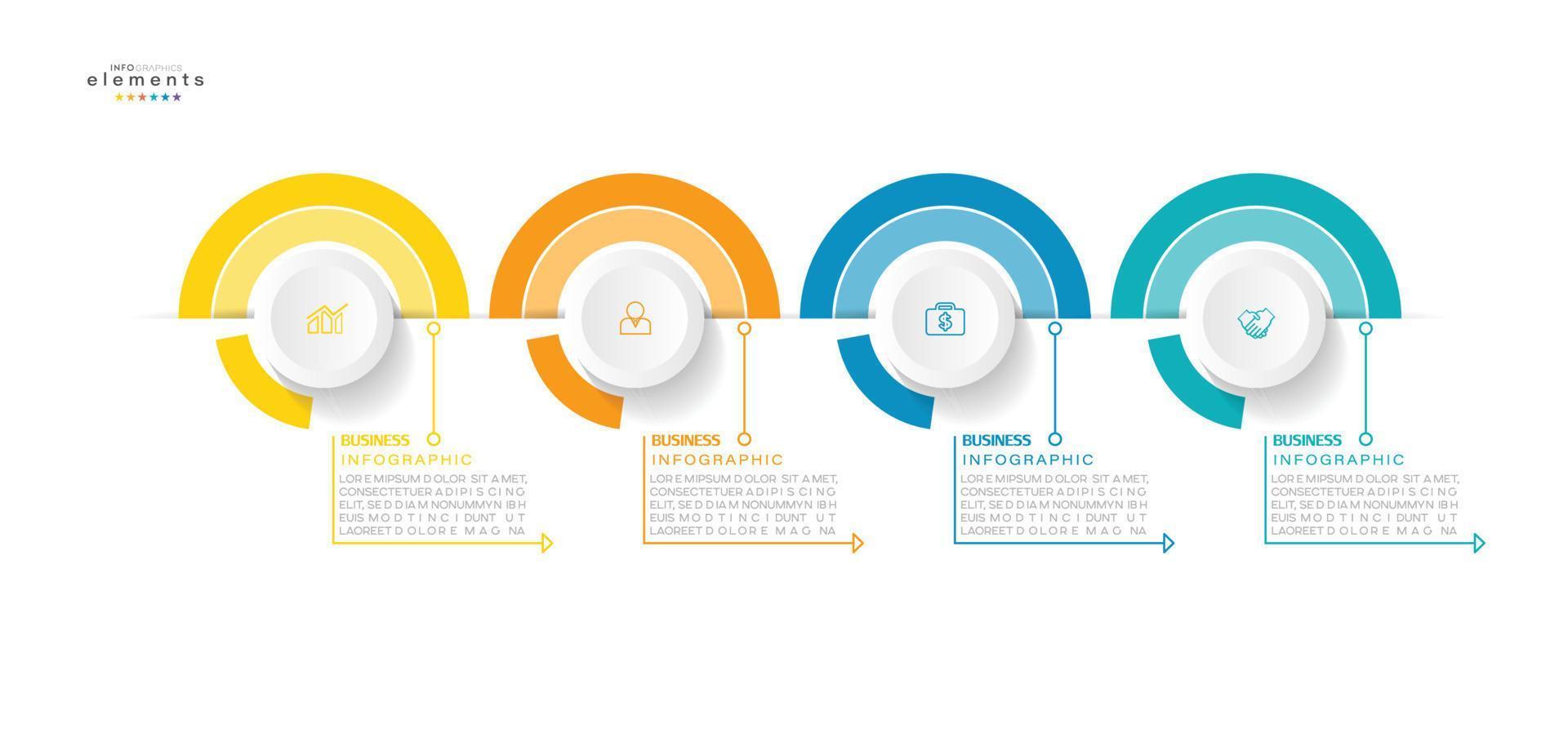 plantilla de diseño infográfico de ilustración vectorial con iconos y 4 opciones o pasos. se puede utilizar para procesos, presentaciones, diseño, banner, gráfico de información. vector