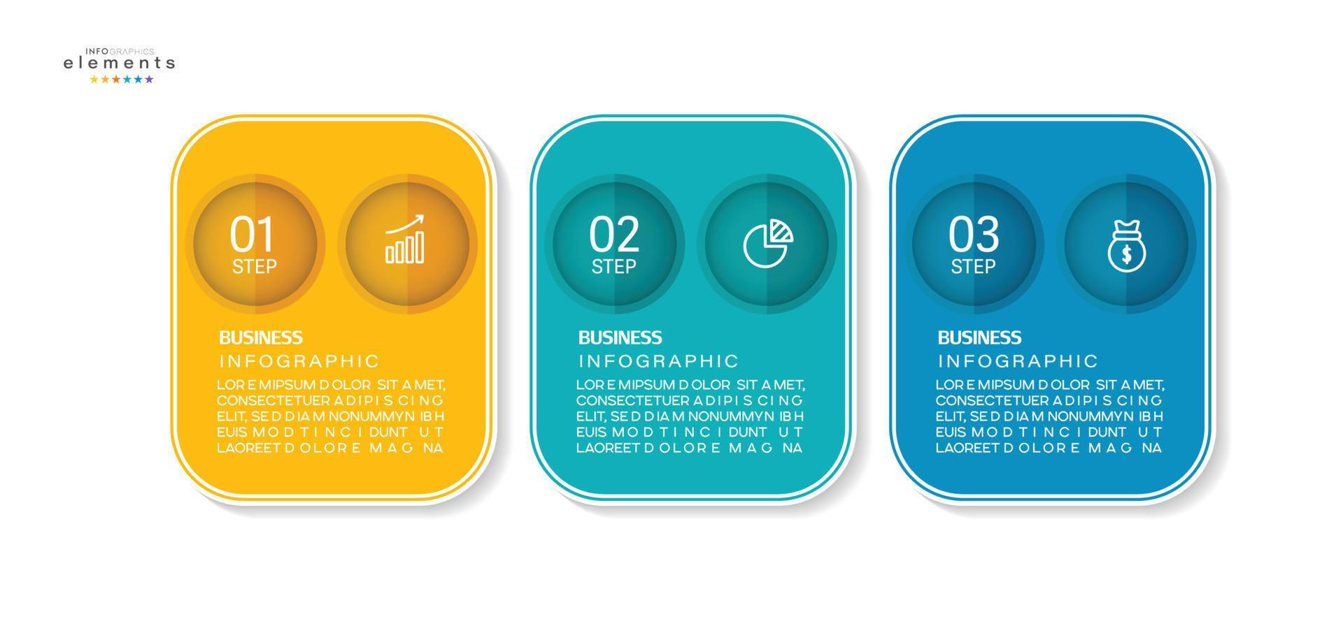 plantilla de diseño infográfico de ilustración vectorial con iconos y 3 opciones o pasos. se puede utilizar para procesos, presentaciones, diseño, banner, gráfico de información. vector