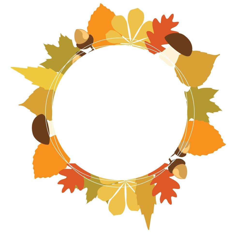 marco de otoño con elemento de caída como algunas hojas y setas. marco circular de hojas de otoño naranja con espacio de copia. ilustración vectorial vector