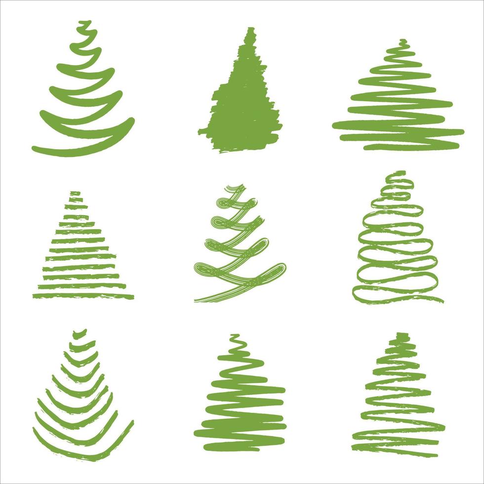 conjunto de ilustración de vector de dibujo de mano elemental de árbol de víspera de navidad