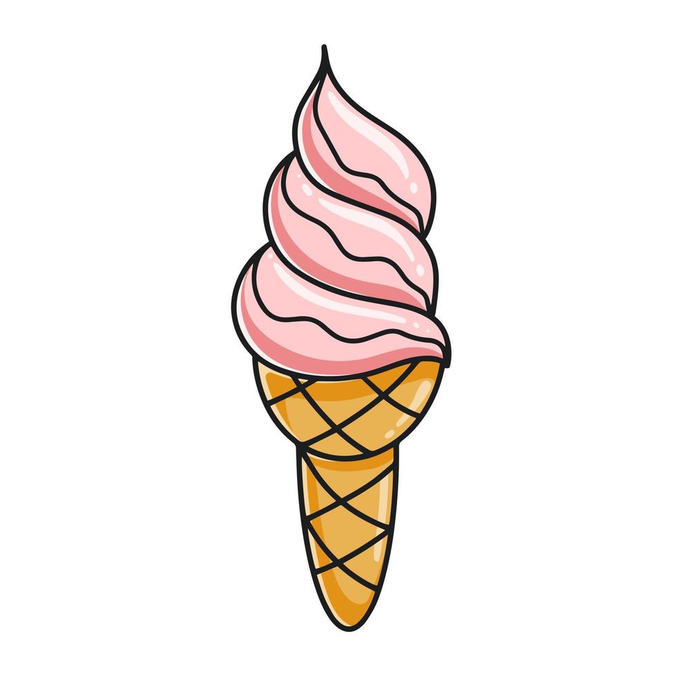 helado rosa con rizo en taza de gofres vector