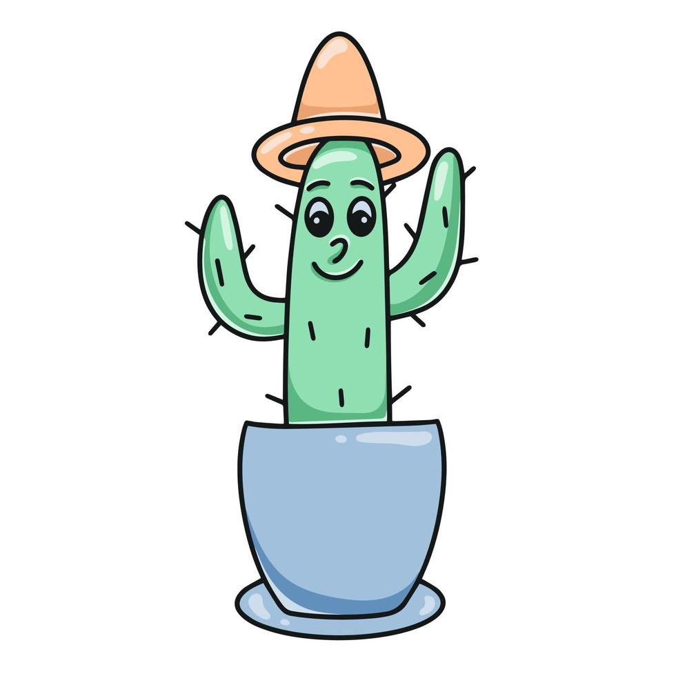 Cactus in hat isolated vector illustration