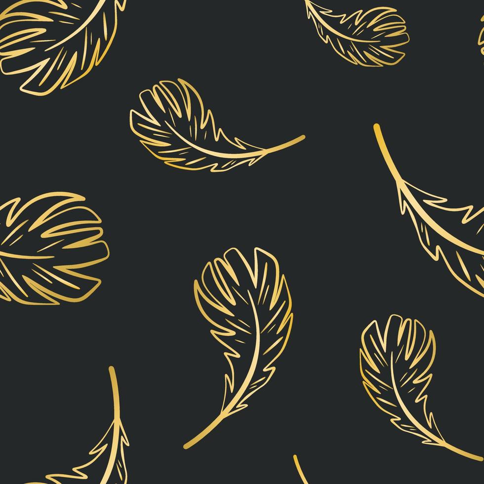 Black background with golden soaring feathers vector
