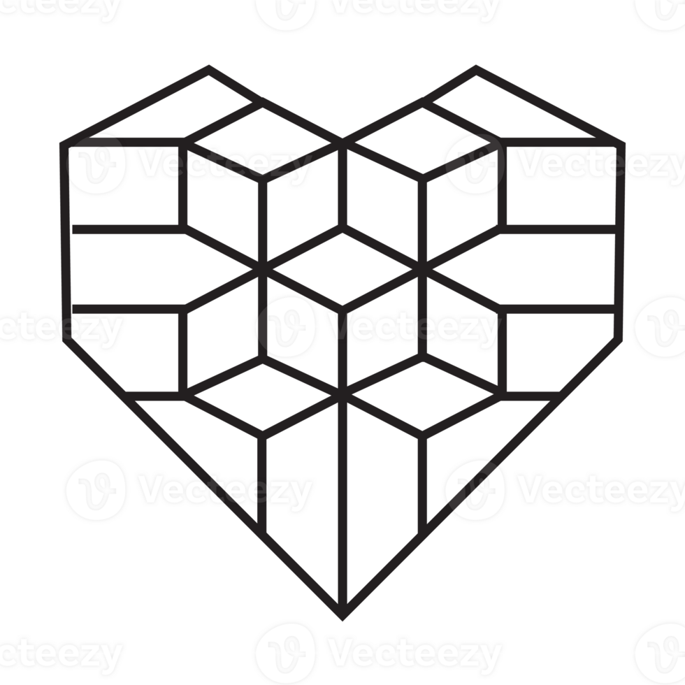 Herz-Origami-Illustrationsdesign. Strichzeichnungen geometrisch für Symbol, Logo, Designelement usw png