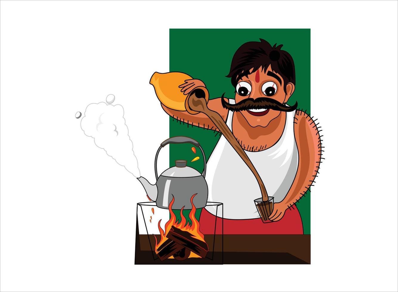 chai wala cartoon character Indian, Pakistani street tea seller 11124682  Vector Art at Vecteezy