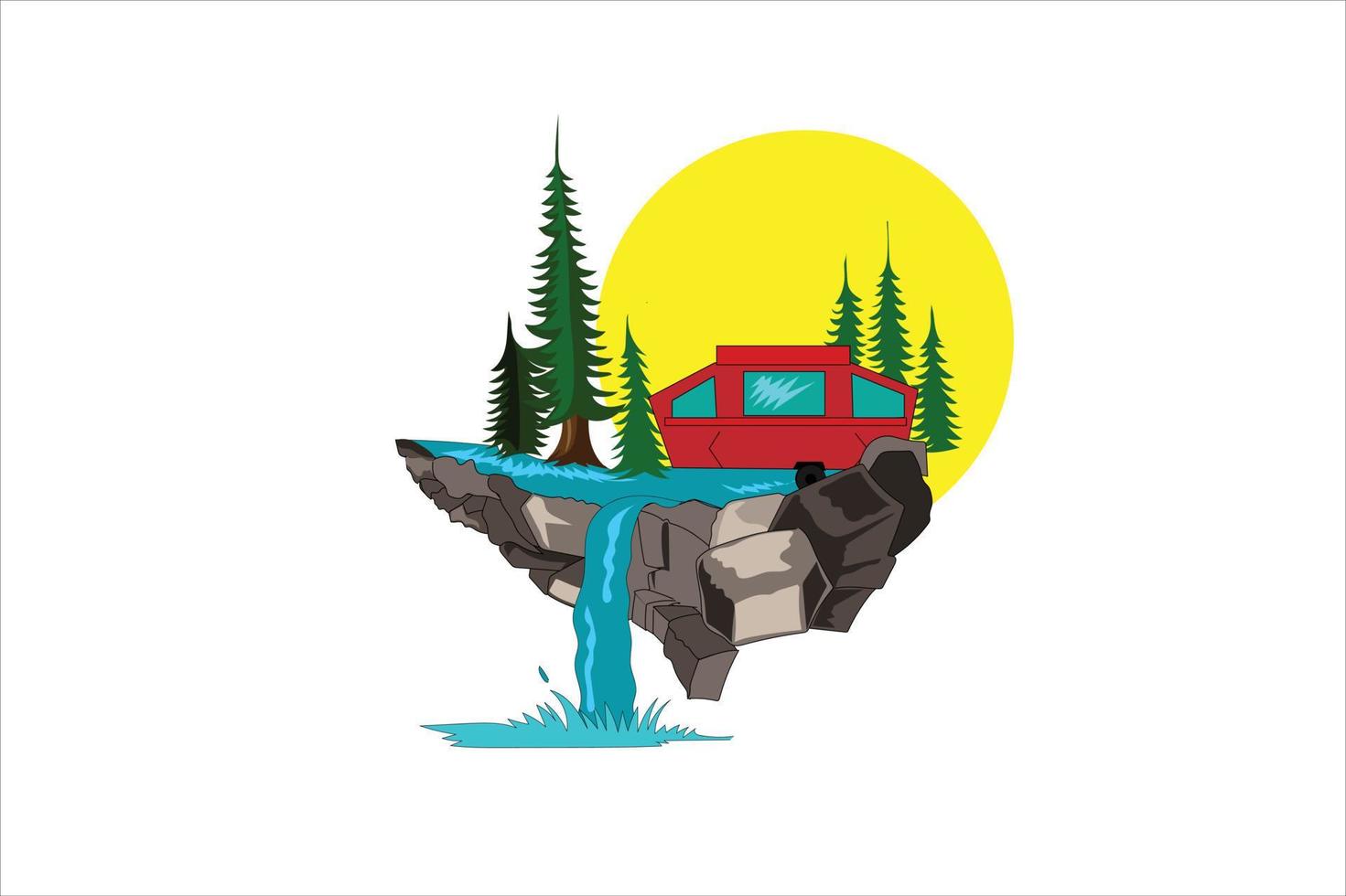 Camping illustration with summer forest cartoon style vector