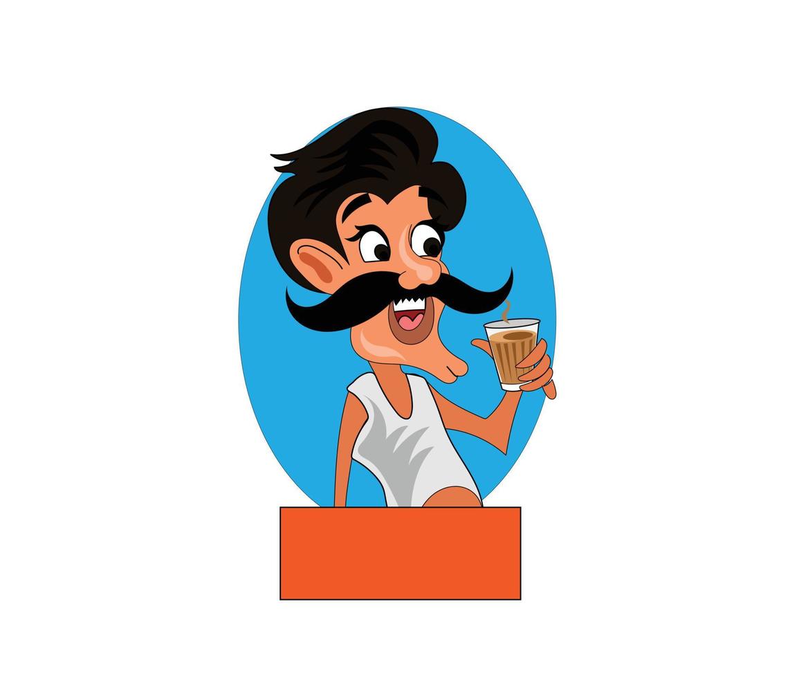 chai wala cartoon character Indian, Pakistani street tea seller vector