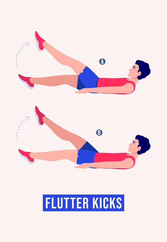 Flutter Kicks exercise, Men workout fitness, aerobic and exercises. vector