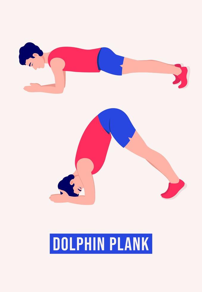 Dolphin Plank exercise, Men workout fitness, aerobic and exercises. vector