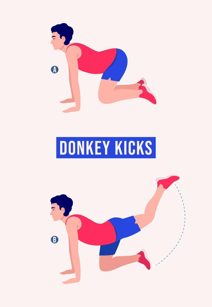 Donkey Kicks exercise, Men workout fitness, aerobic and exercises. vector