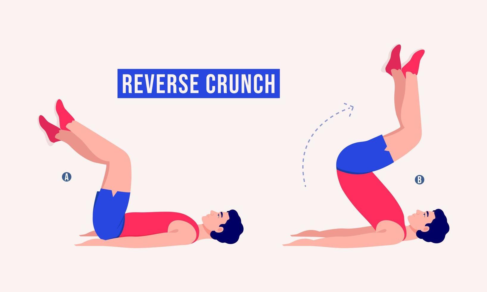 Reverse Crunch exercise, Men workout fitness, aerobic and exercises. vector