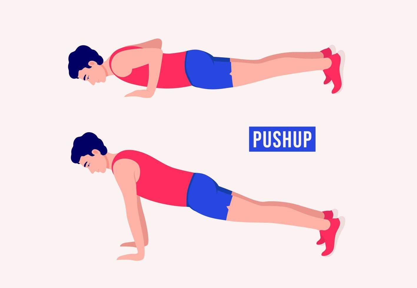 Push up exercise, Men workout fitness, aerobic and exercises. vector