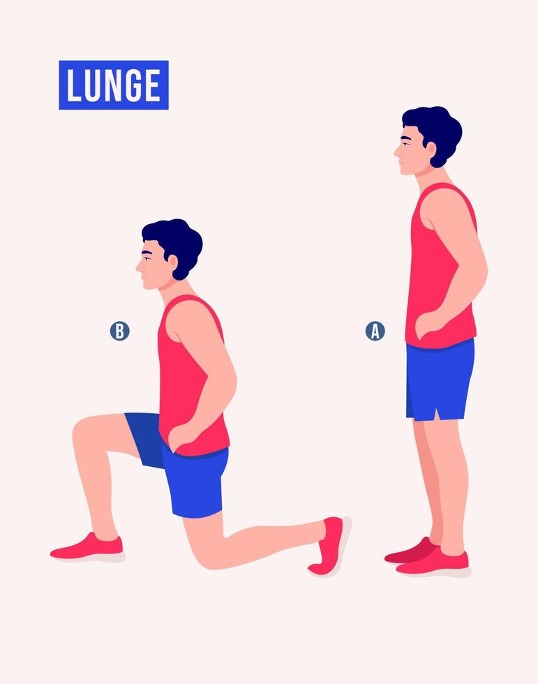 Lunge exercise, Men workout fitness, aerobic and exercises. vector