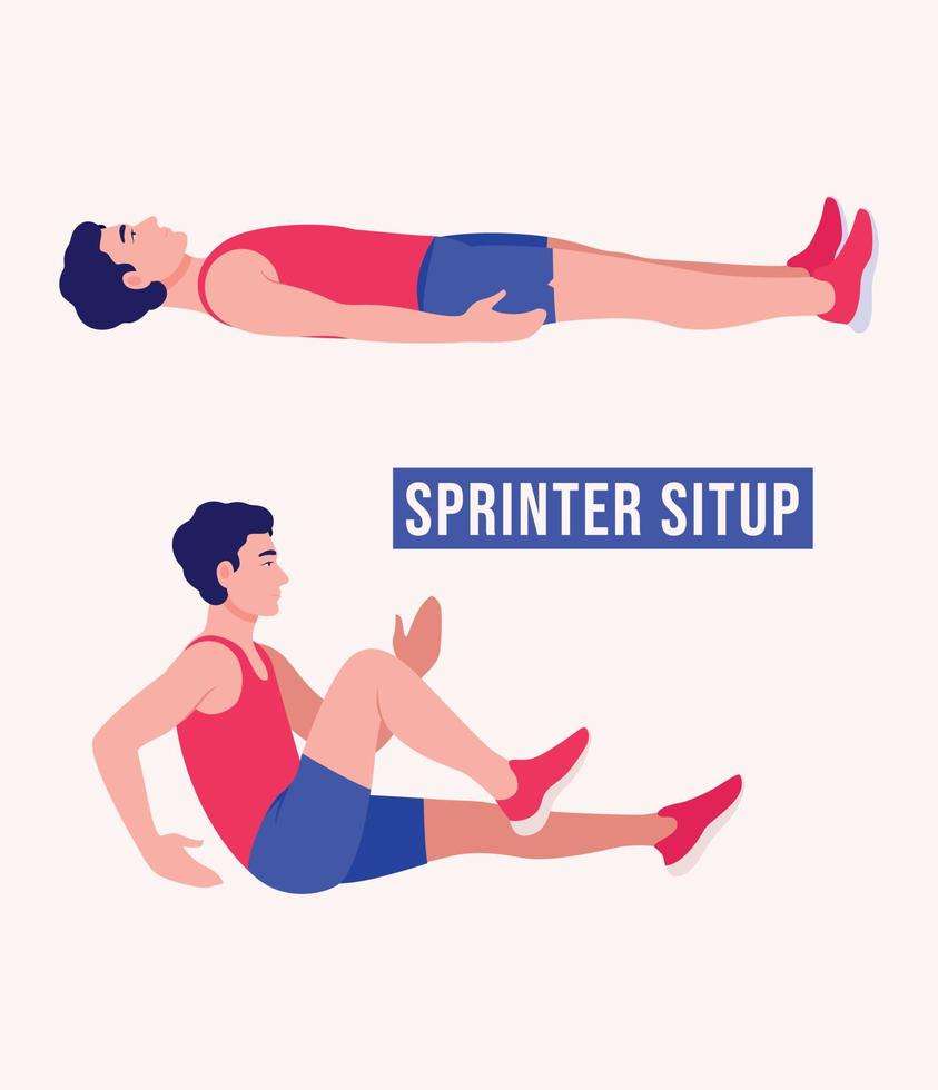 Sprinter Sit up exercise, Men workout fitness, aerobic and exercises. vector