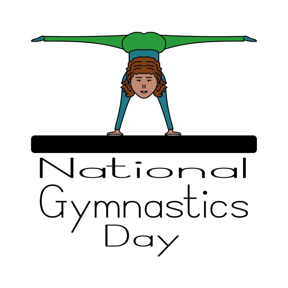 día nacional de gimnasia, idea para afiche o pancarta de saludo, niña haciendo ejercicio de cuerda gimnástica vector