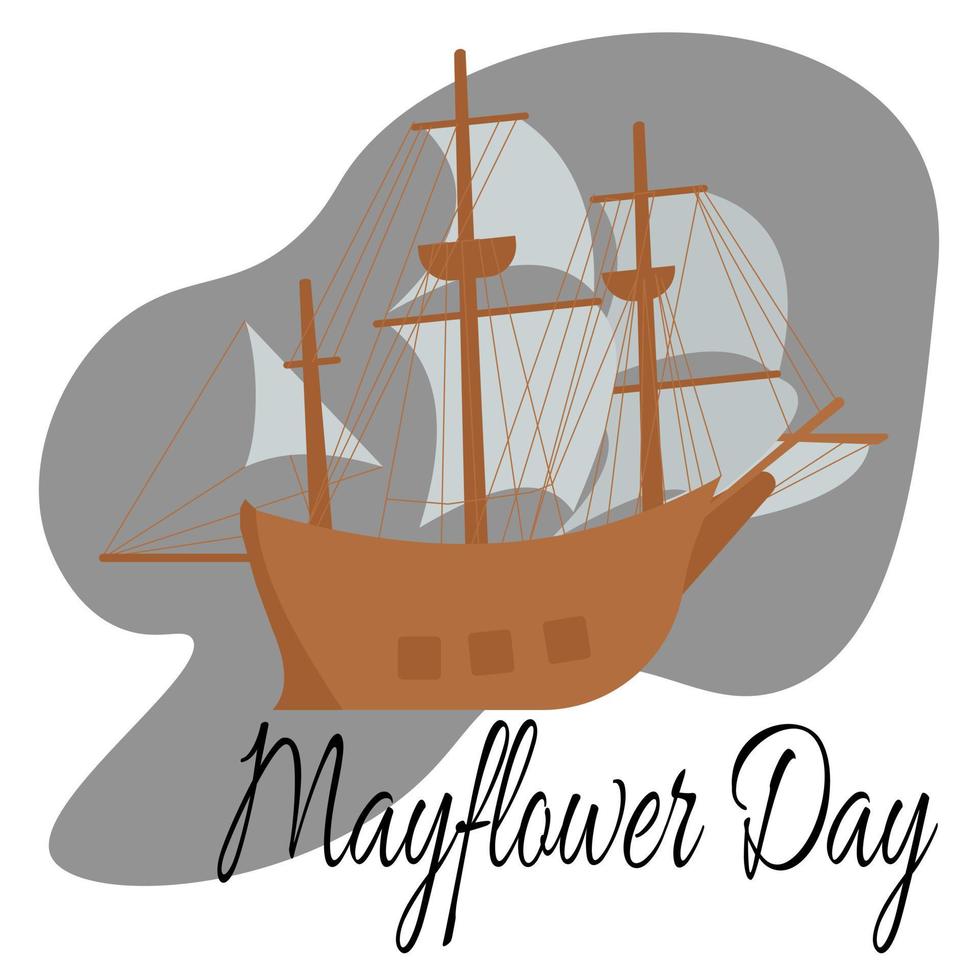 Mayflower Day, large caravel for sea travel, historic ship for postcards vector