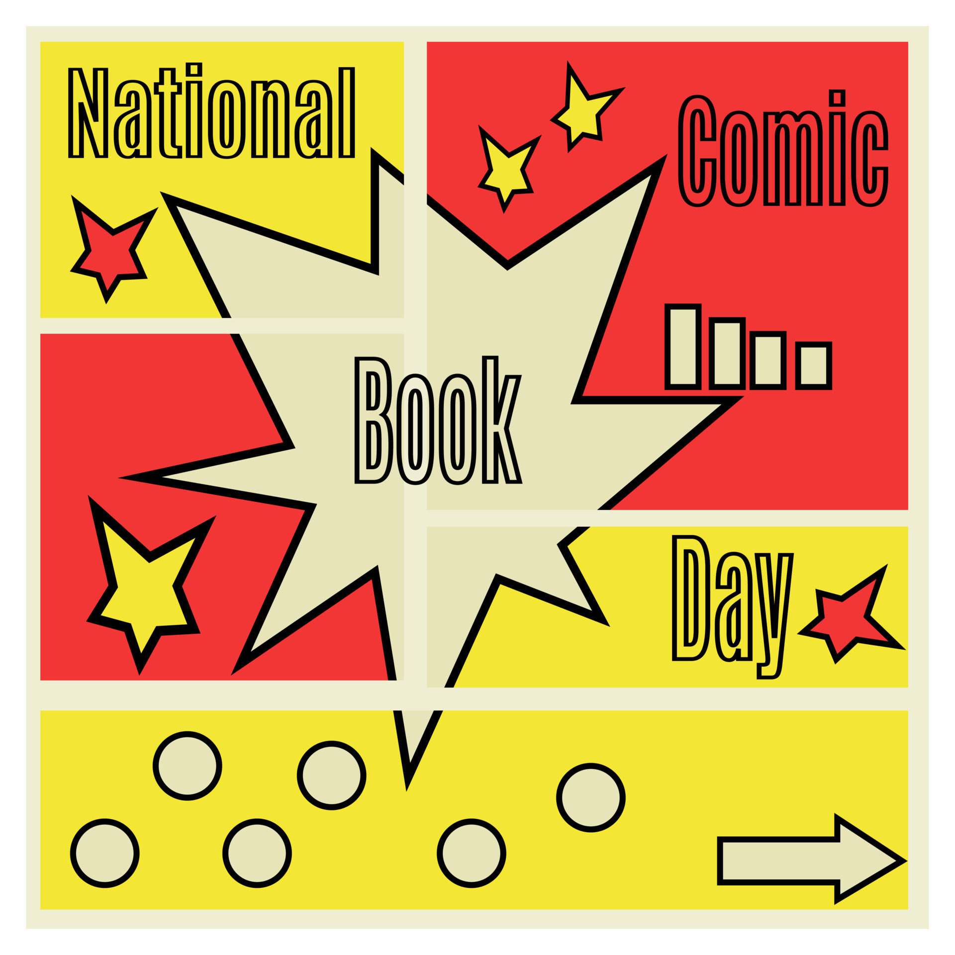 National Comic Book Day, idea for poster, banner or funny postcard