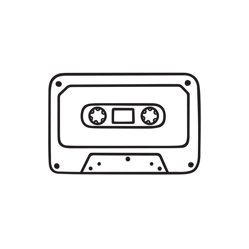 Hand drawn audio cassette doodle. Retro cassette tape in sketch style. Vector illustration