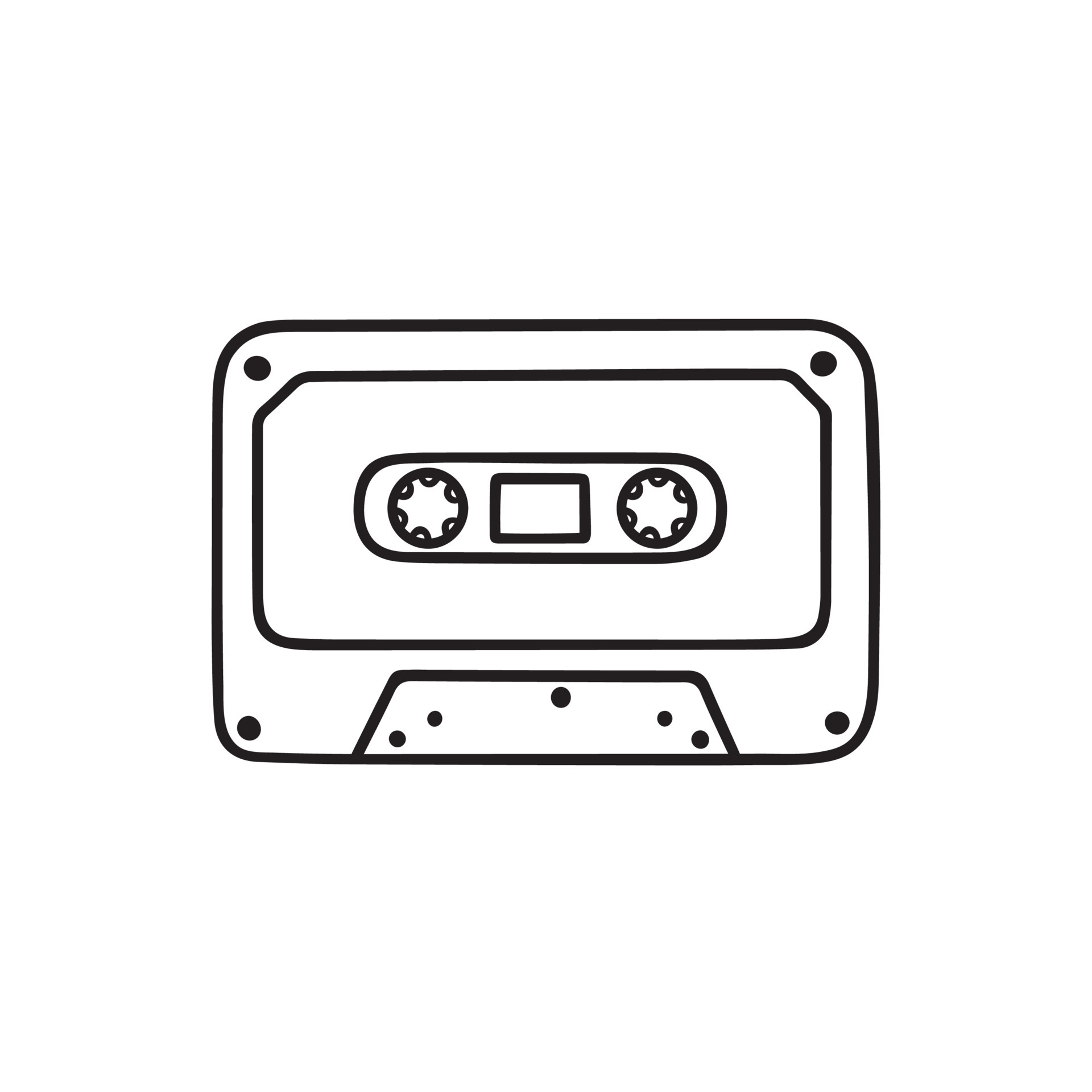 Hand drawn audio cassette doodle. Retro cassette tape in sketch style