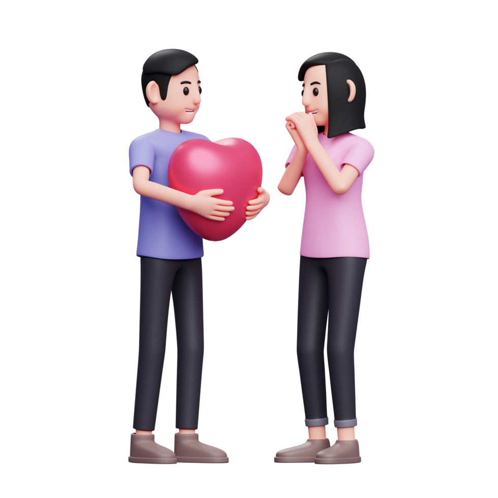 boy gave a heart balloon surprise, 3d valentine's day concept character illustration png